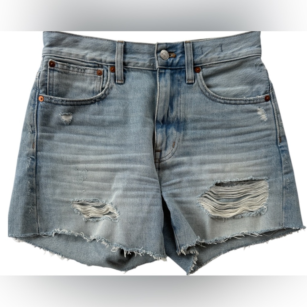 Madewell Shorts Relaxed Mid-Length Denim Shorts Light Wash Distressed Size 24